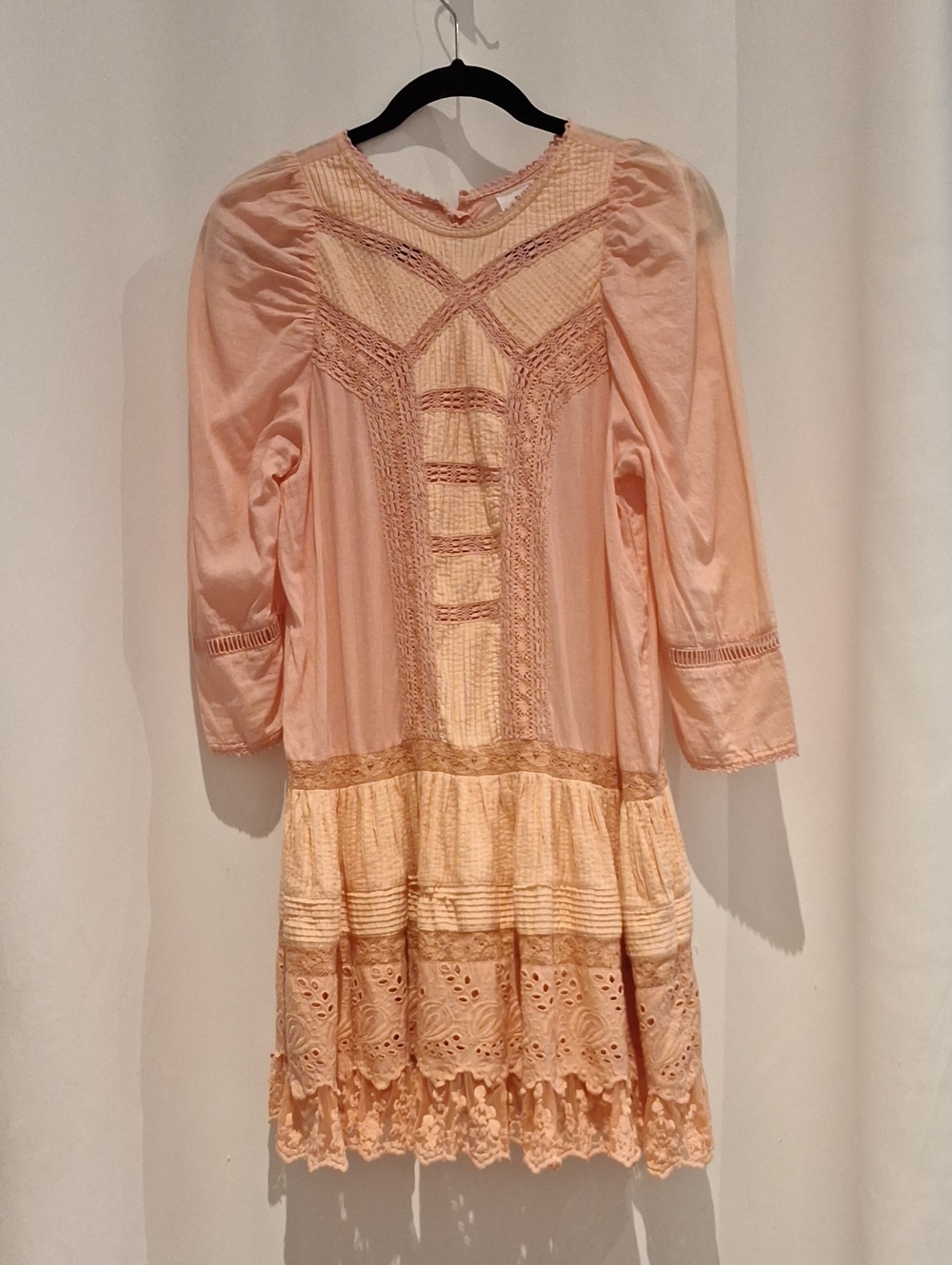 Place Nationale Peach Lace-Trim Tiered Dress Size 2